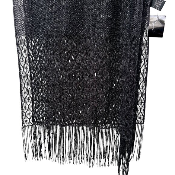 Cejon Scarf Black Silver Shawl Fringe Sheer Sparkle Evening Wrap NWT - Picture 3 of 10